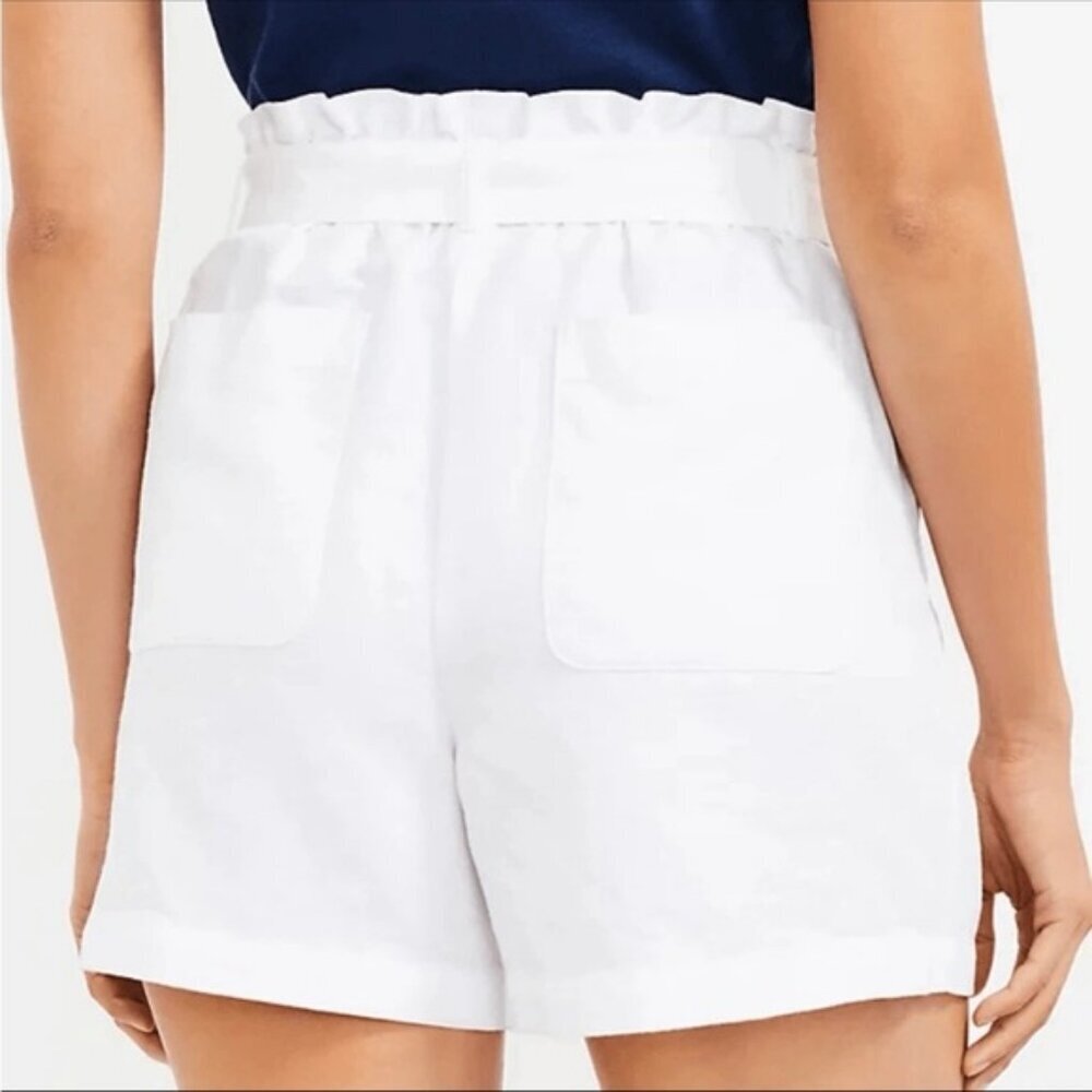 LOFT White High-Waist Paperbag Shorts
